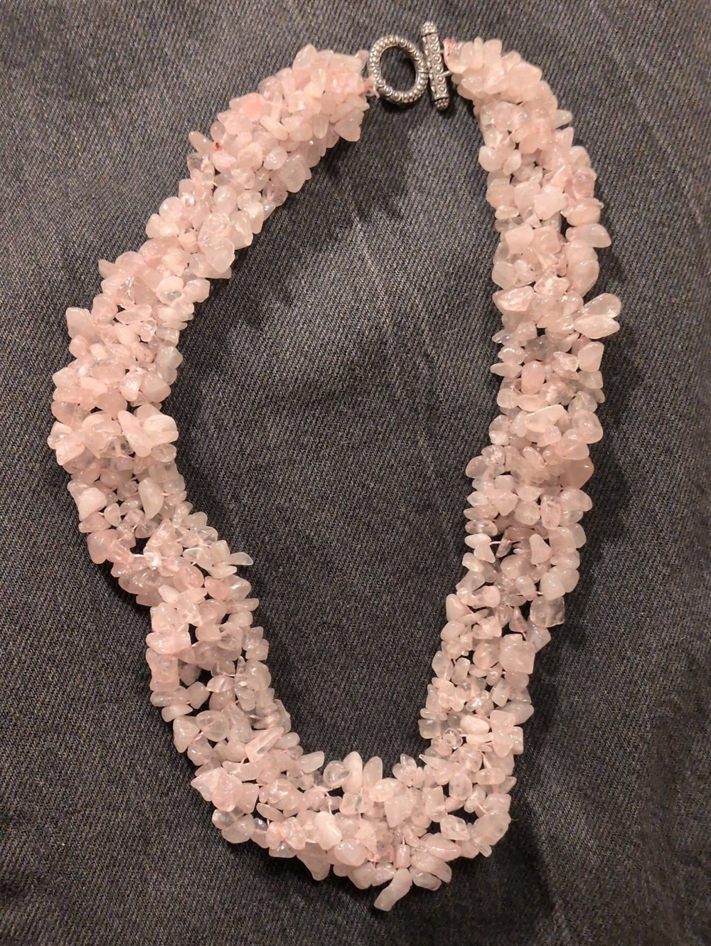 Pink Rose Quartz Chip Multi-Strand Necklace
